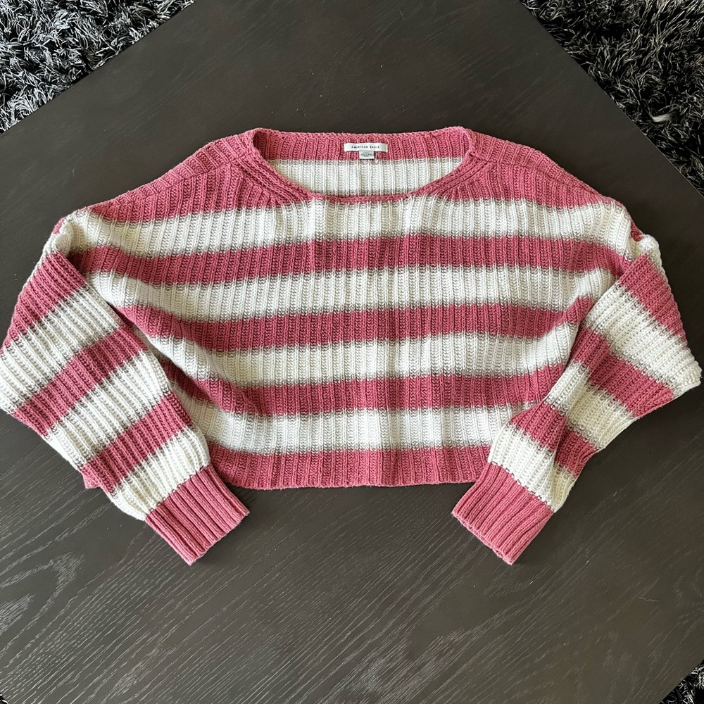 American Eagle Outfitters Pink and White Striped Sweater